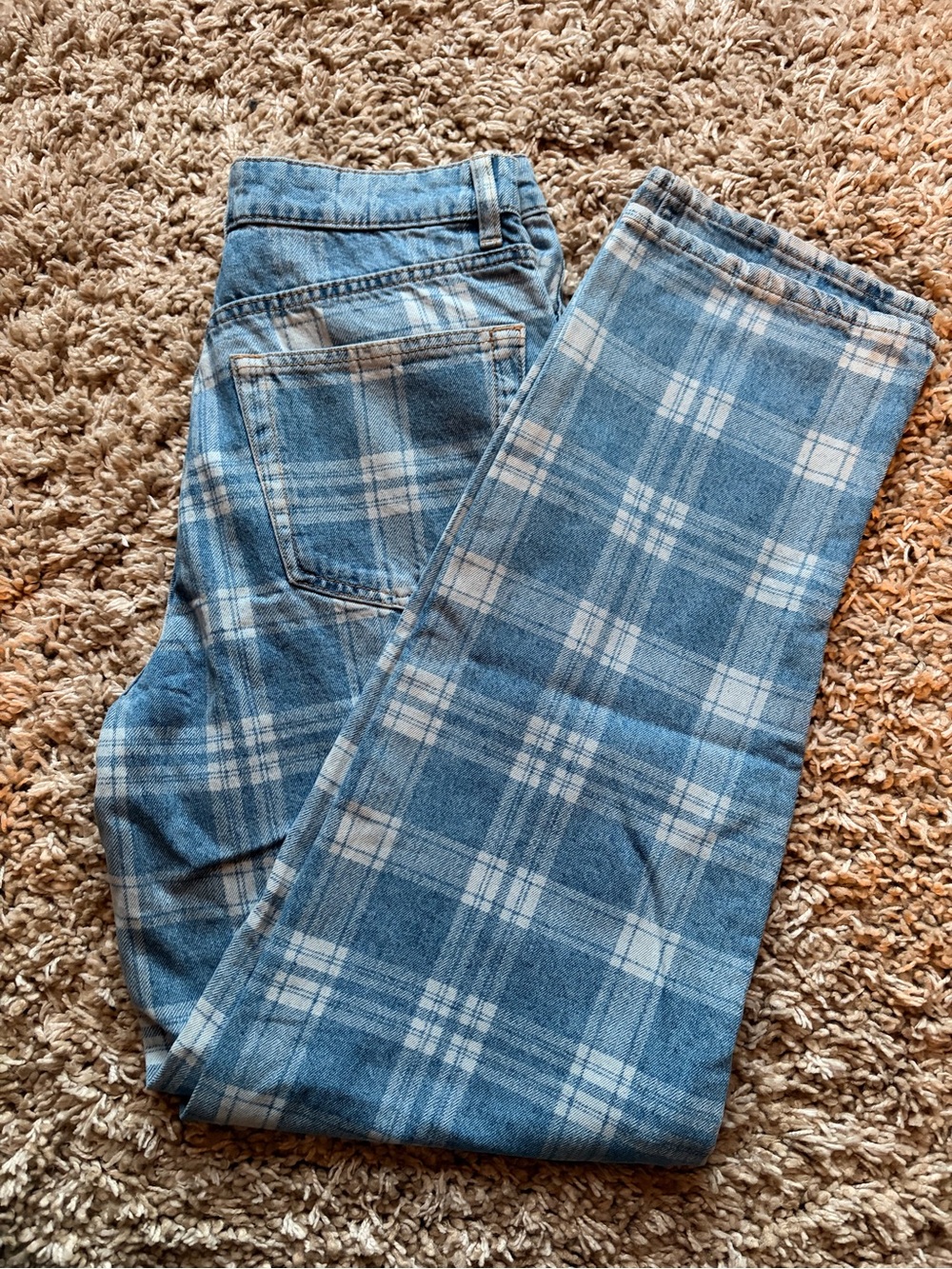 H&M Light Blue Plaid Straight Jeans